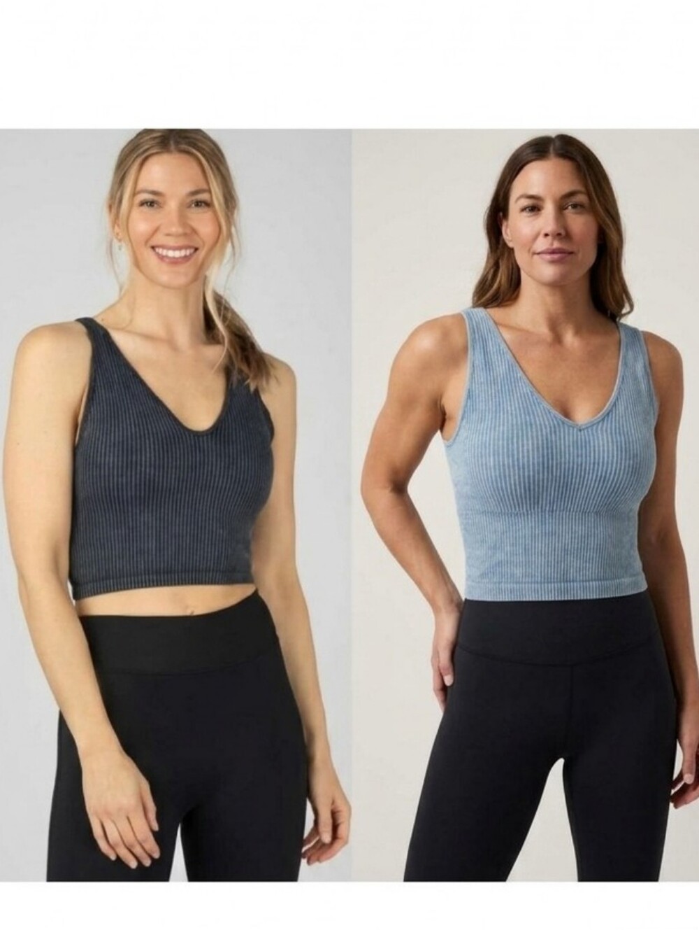 90 Degree by Reflex Stone Wash Seamless Alamo V-Neck Tank Top Black size L